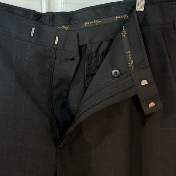 Andrew Fezza Men's 40x32 Plaid Black Straight Leg Slacks Dress Pants - Picture 10 of 16